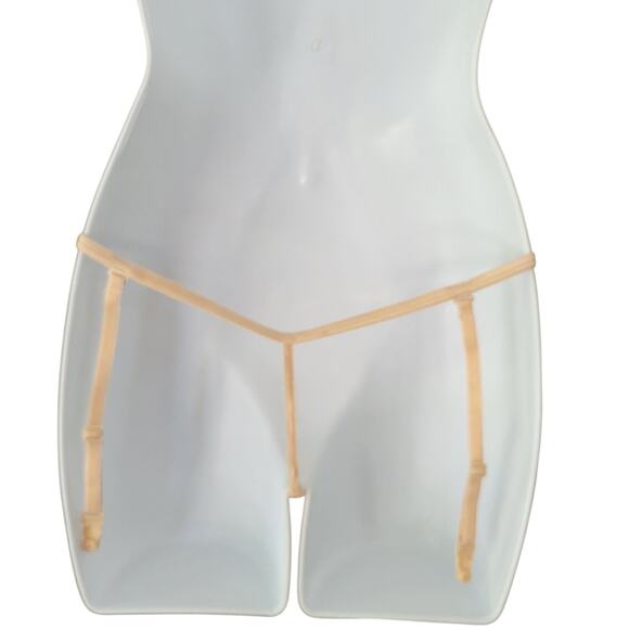 NWT Vintage Y2K Lily Of France Nude Floral Garter Belt Thong G String SM - Picture 3 of 8